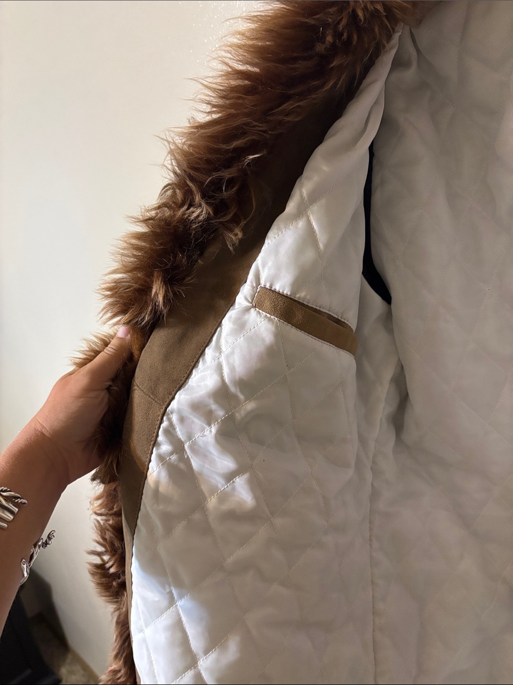 Penny lane Bohemian Embroidered Faux-Fur Trim Brown Coat - Picture 6 of 8